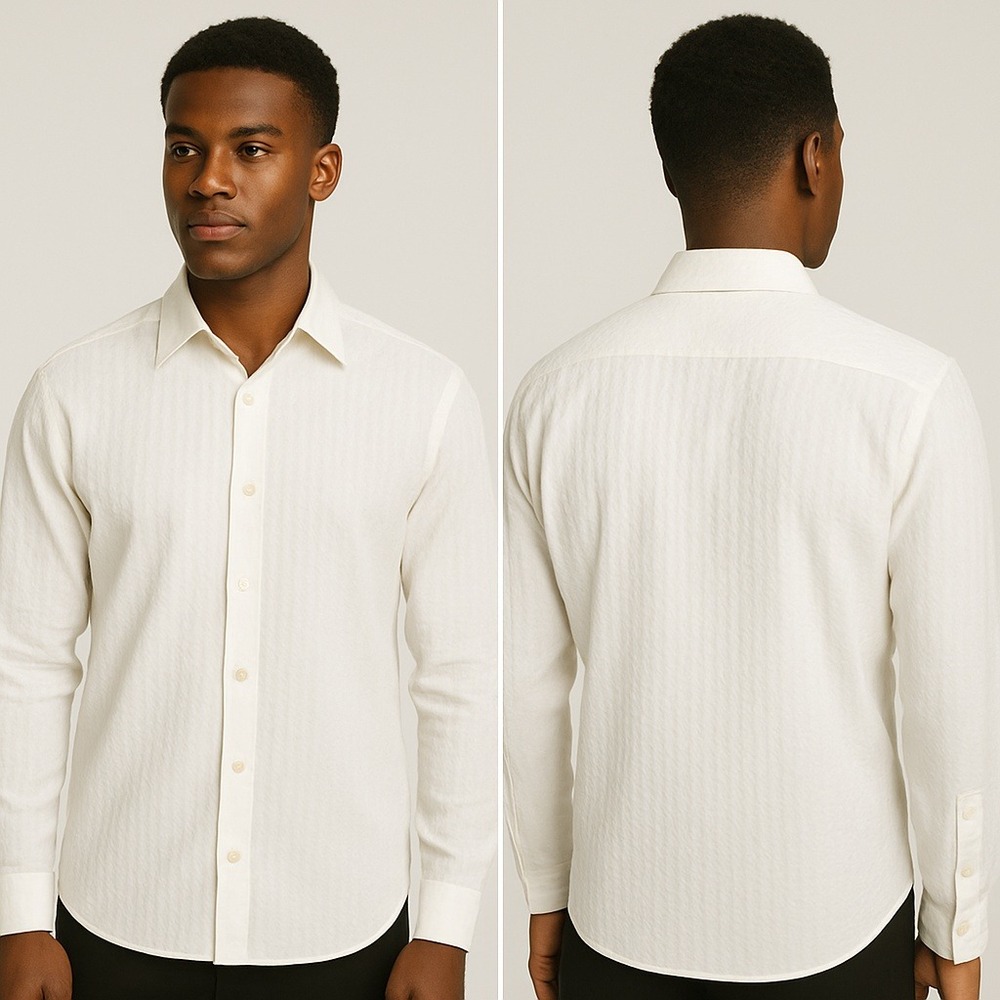 Claiborne Modern‎ Fit Dress Shirt Patterned Long Sleeve Button Up White Large